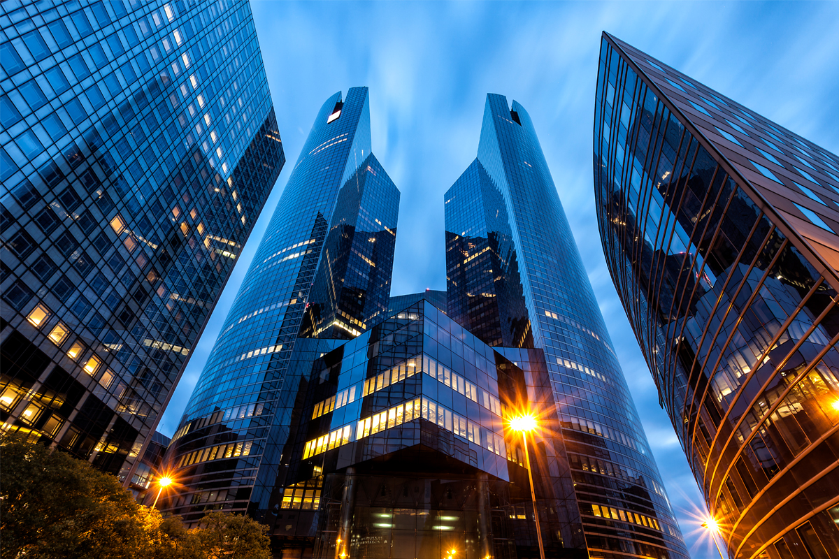 skyscrapers at night