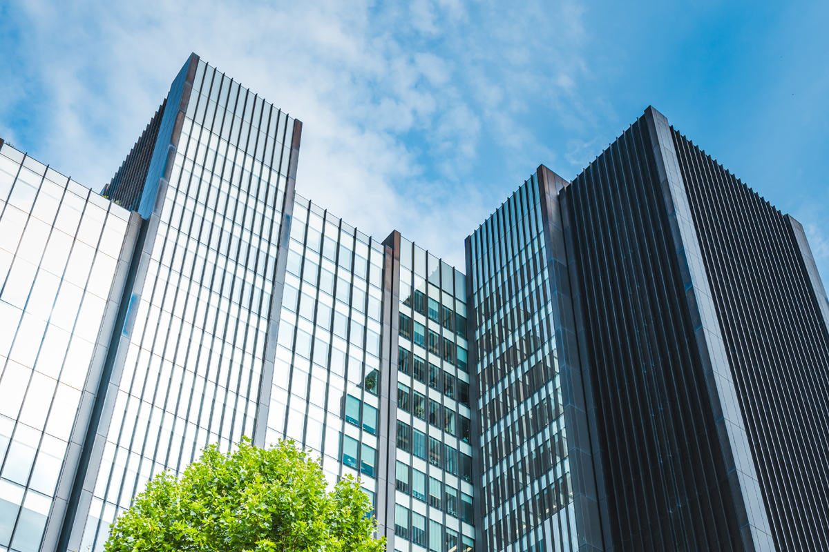 Building reflection skyline