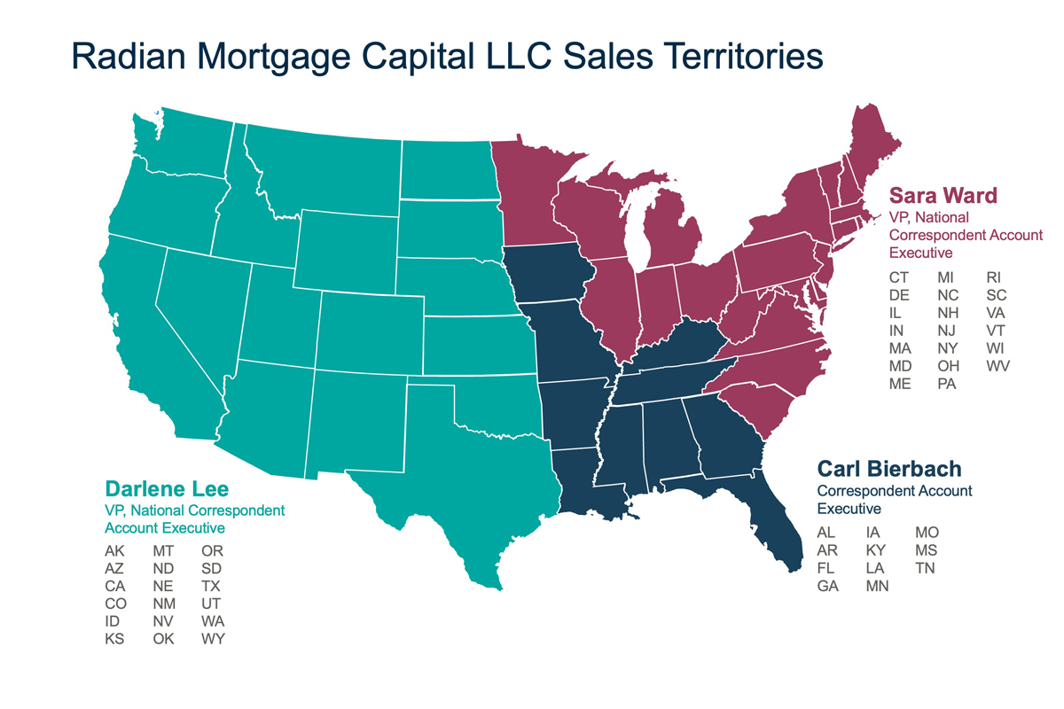 Radian Mortgage Capital Sales Territory Map