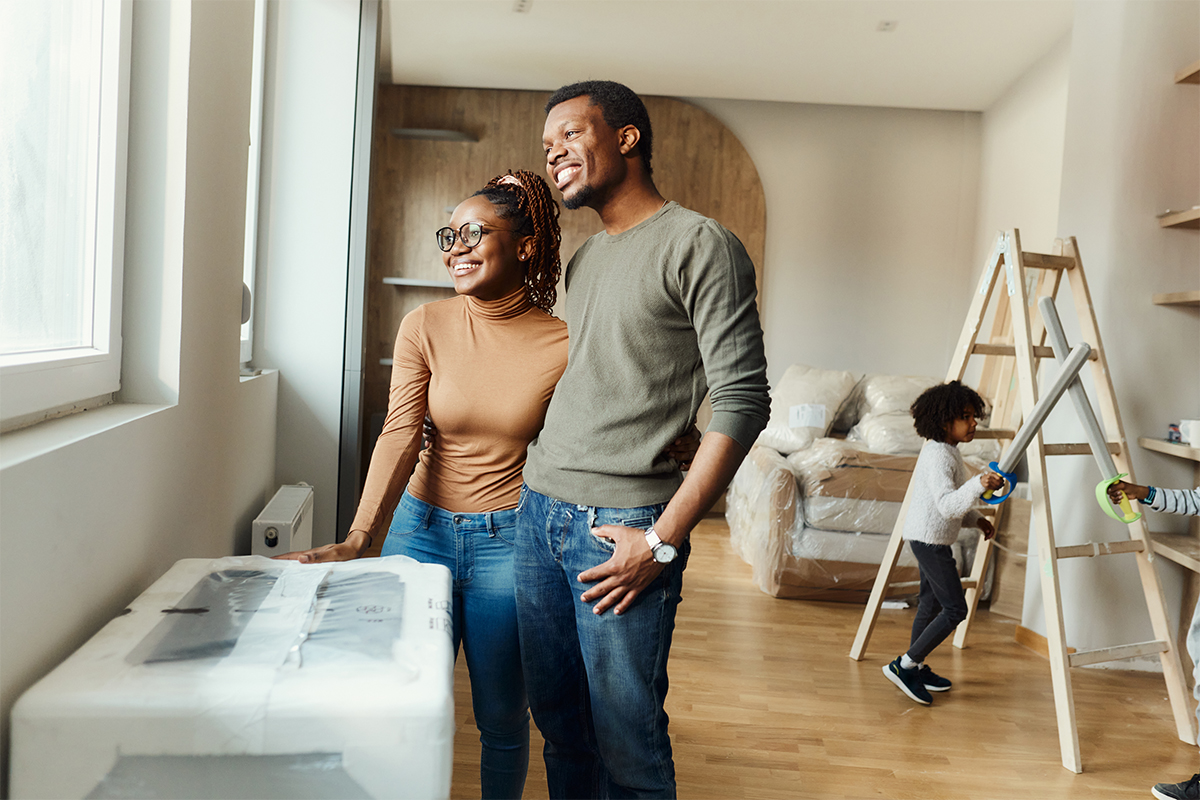 Family looking out window