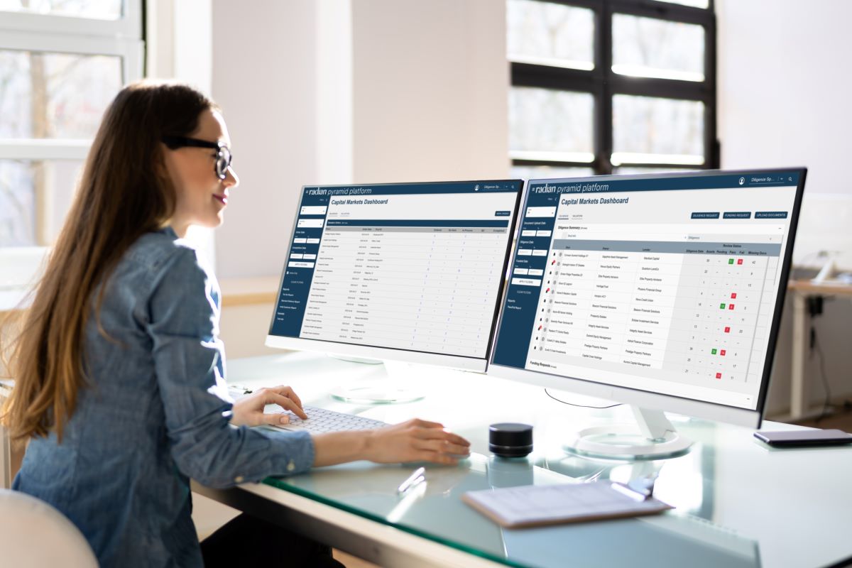 woman on dual screens